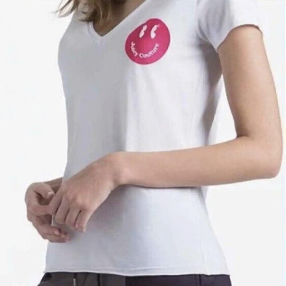 Juicy Couture‎ Tee Shirt V-Neck Smiley Face White New Basic Everyday Size S NWT